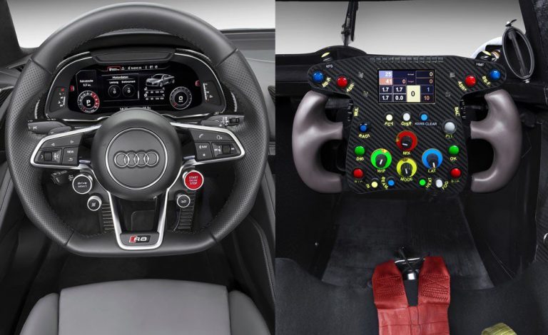 Audi R18 e-tron quattro y Audi R8. Volantes de carreras