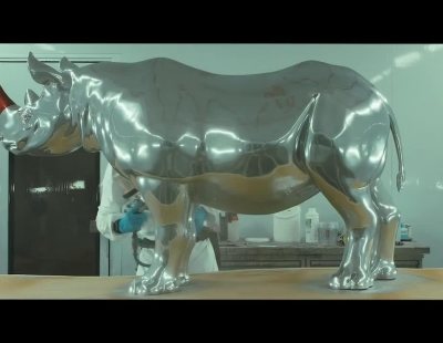 Land Rover ha creado este singular rinoceronte cromado