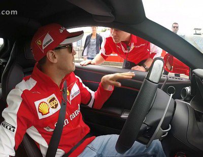 Sebastian Vettel lo da todo con el F12 Berlinetta