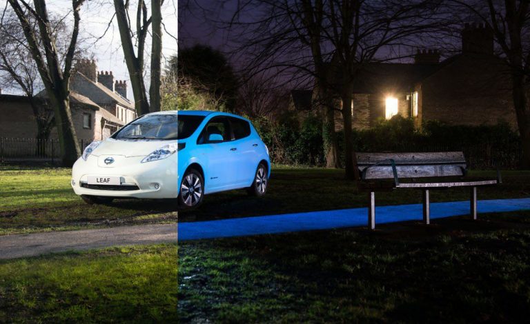 Nissan Leaf. Con pintura que brilla en la oscuridad