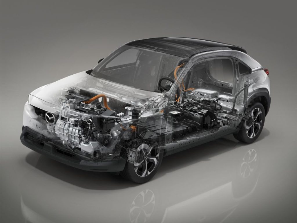 Mazda retrasa sus eléctricos hasta 2029 y apuesta por híbridos para no tener pérdidas millonarias 1 Motor16 2025 Mazda MX-30 R-EV. Imagen radiografía.