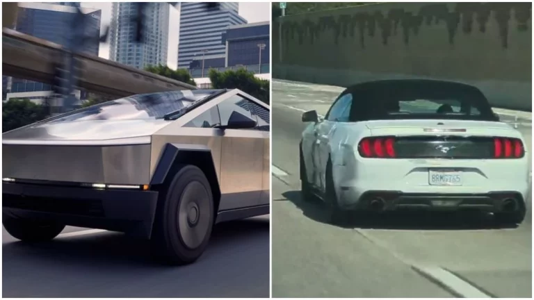 El conductor de este Ford Mustang entiende rápido por qué no hay que picarse con un Tesla Cybertruck