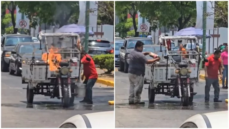El líquido elemento que usan para apagar esta moto incendiada y que revoluciona las redes sociales
