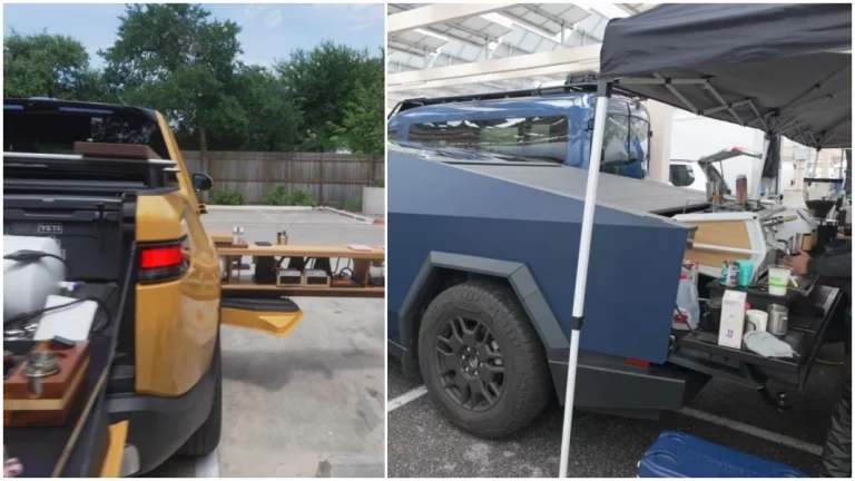 Tesla Cybertruck y Rivian R1T se convierten en auténticos Starbucks sobre ruedas