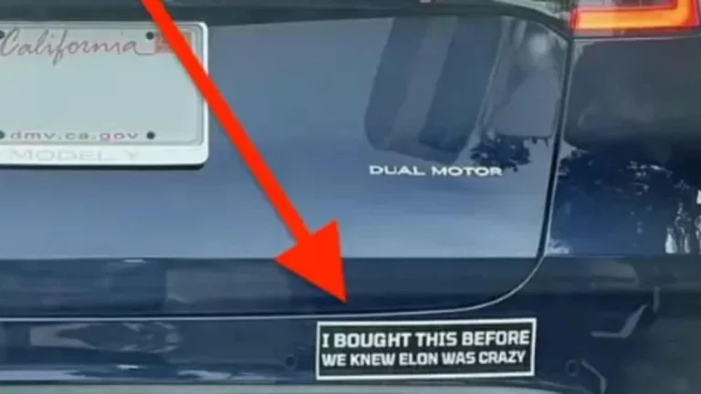 La pegatina anti Elon Musk que algunos propietarios de Tesla pegan en sus coches