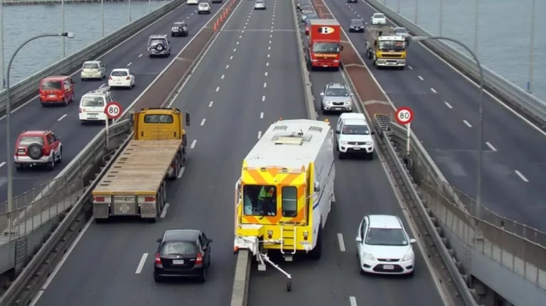 Así trabaja la máquina que mueve carriles en el puente más famoso de Nueva Zelanda