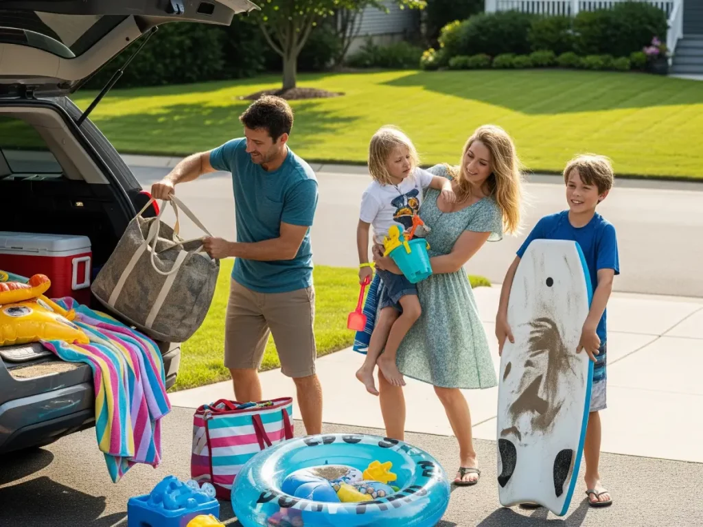 Familia volviendo de la playa
