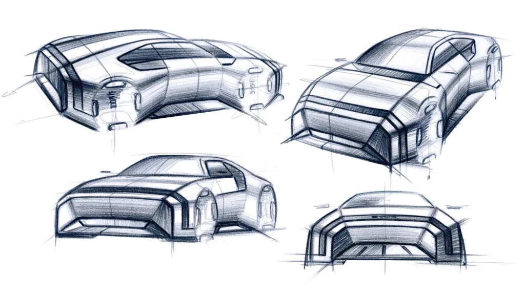 2025 Skoda 110 R. Teaser. Imagen bocetos.