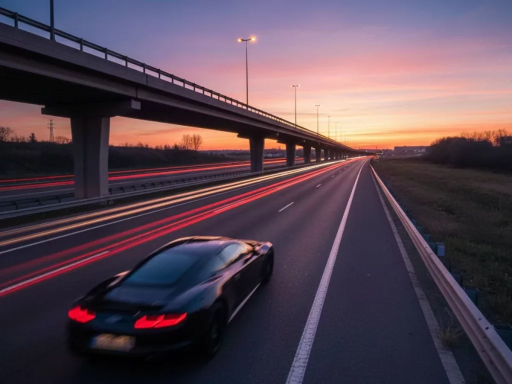 coche circula al atardecer