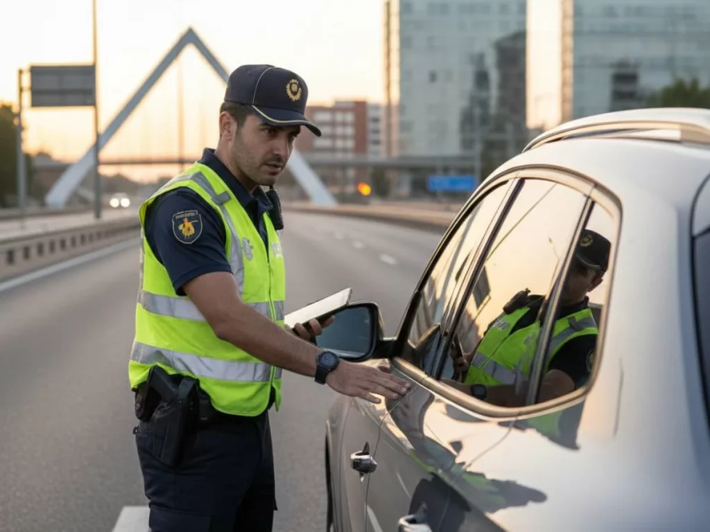 Guardia civil revisa coche