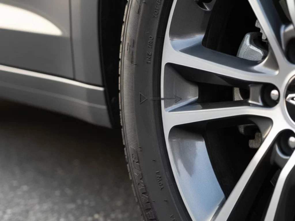 neumático de coche con indicador de desgaste