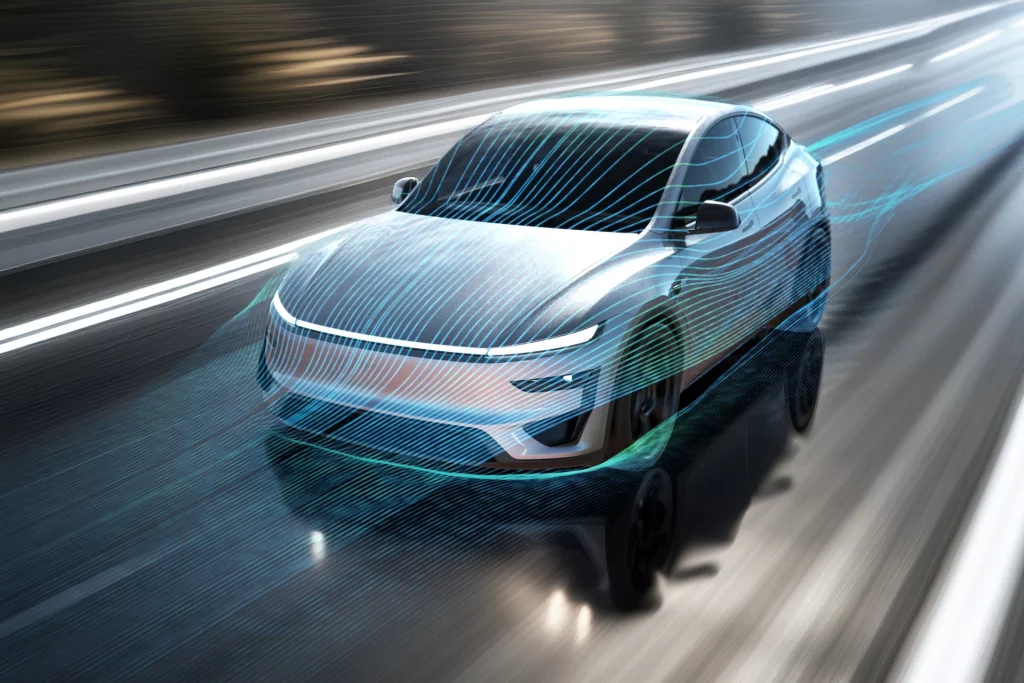 2025 Tesla Model Y Performance UP. Imagen aerodinámica.