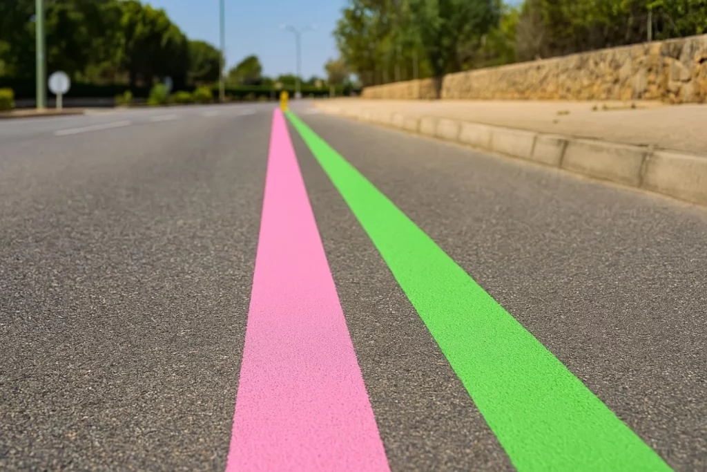 La DGT explica el significado de las líneas verdes y rosas que aparecen en muchas carreteras españolas 1 Motor16 dgt líneas rosas y verdes