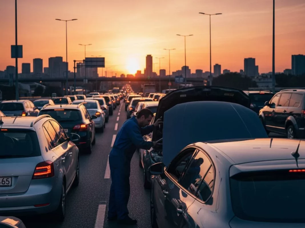 coche averiado en un atasco