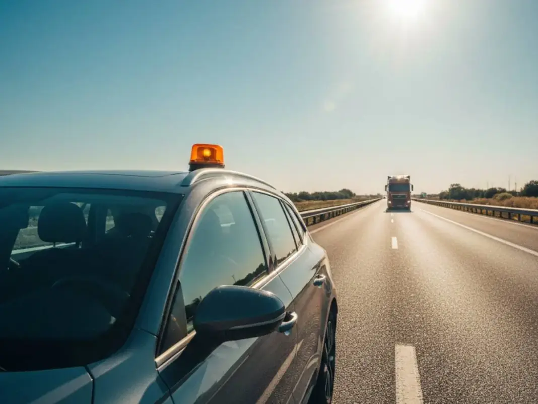 coche averiado con baliza V16 en el techo