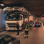 Un tráiler se queda atascado en un túnel y el camionero dice que el arreglo lo debería pagar Google