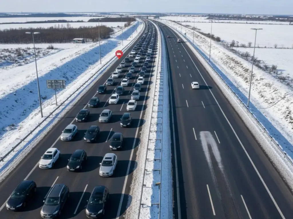 Un carril atascado de una carretera