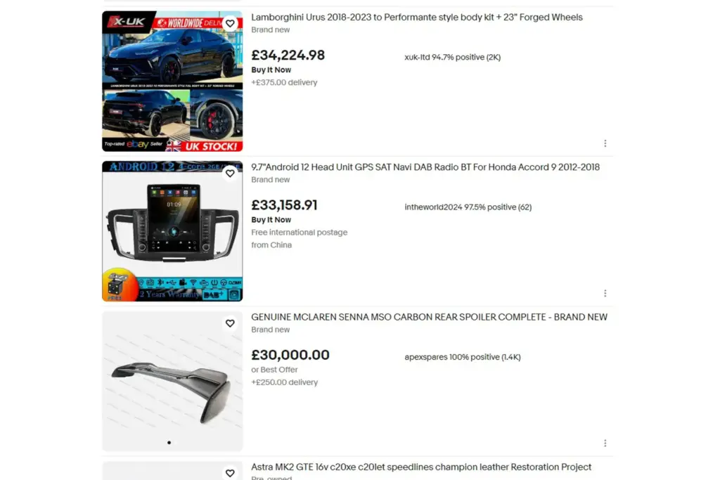 Estos son los componentes de coche más caros vendidos en eBay en el Reino Unido 3 Motor16 eBay uk performance parts Motor16