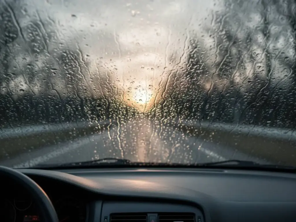 parabrisas cubierto de humedad y empañado
