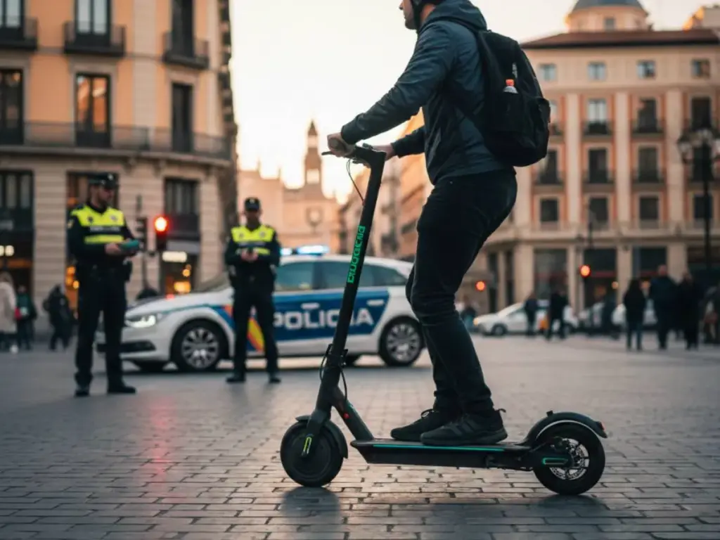 policía vigila patinete en ciudad