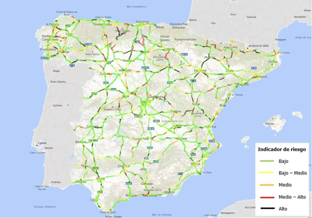 MAPA TRAMOS RIESGO CARRETERAS RACE Motor16