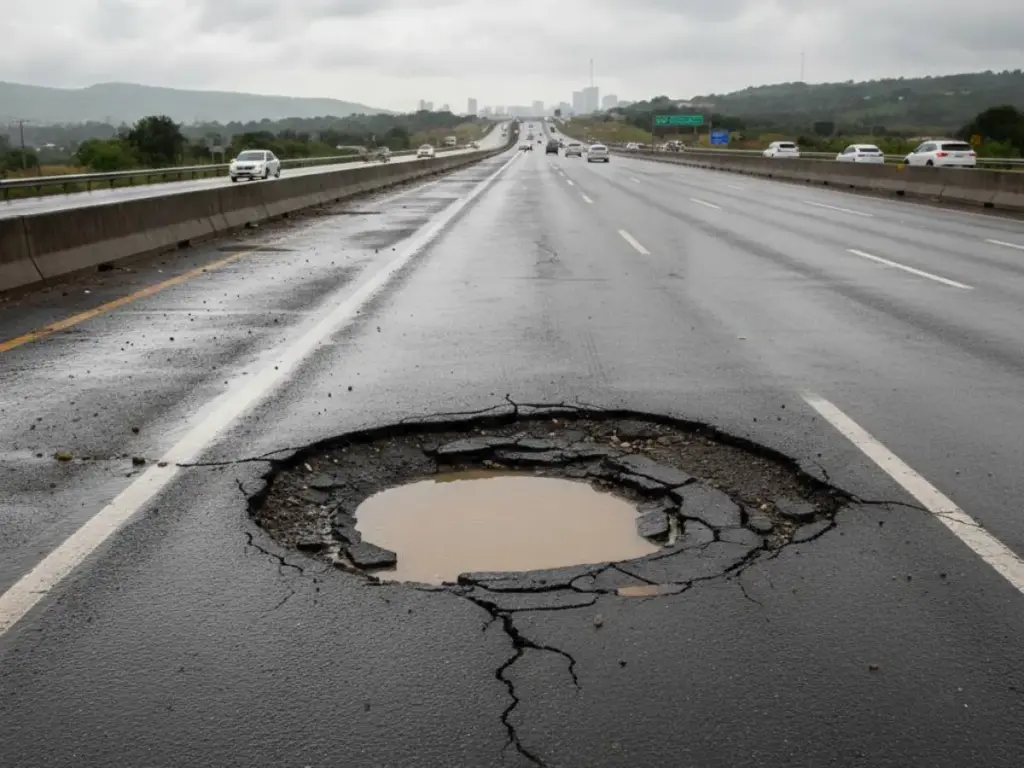 Tres piezas de tu coche que te han podido dejar tirado en la carretera en el verano más exigente 4 Motor16 Un bache provocado por las últimas lluvias