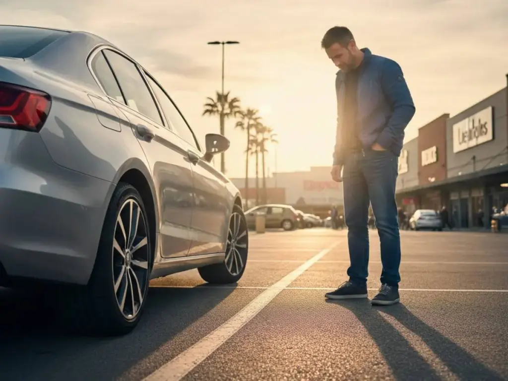 El localizador que tu coche tiene oculto y con el que puedes conocer su ubicación en tiempo real, según este estudio español 24 Motor16 Un conductor mira las ruedas de su coche aparcado
