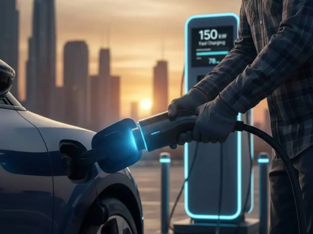 concepto cargador ultrarrápido para coche eléctrico