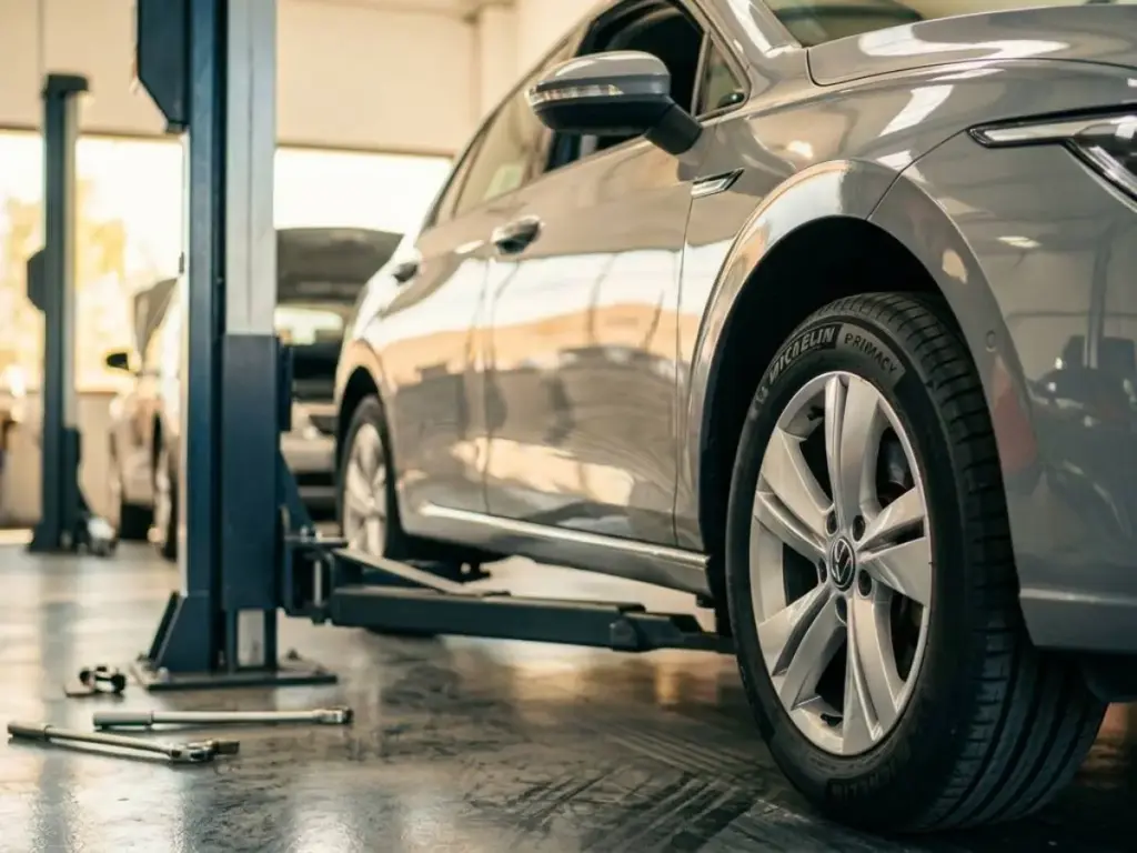 Neumáticos de coche en un taller
