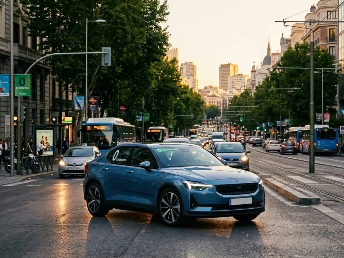 Un coche eléctrico circula por una ciudad