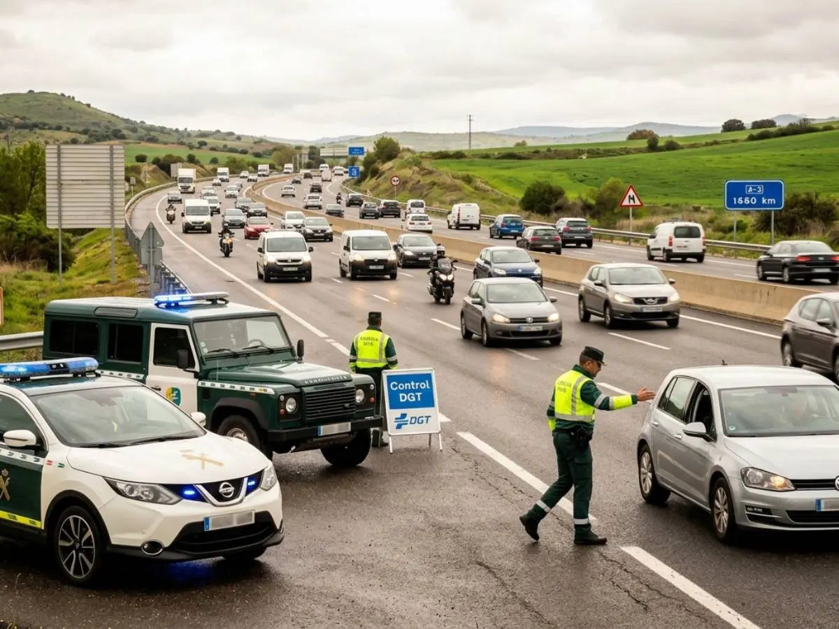 Control de la Guardia Civil en carretera durante Semana Santa.