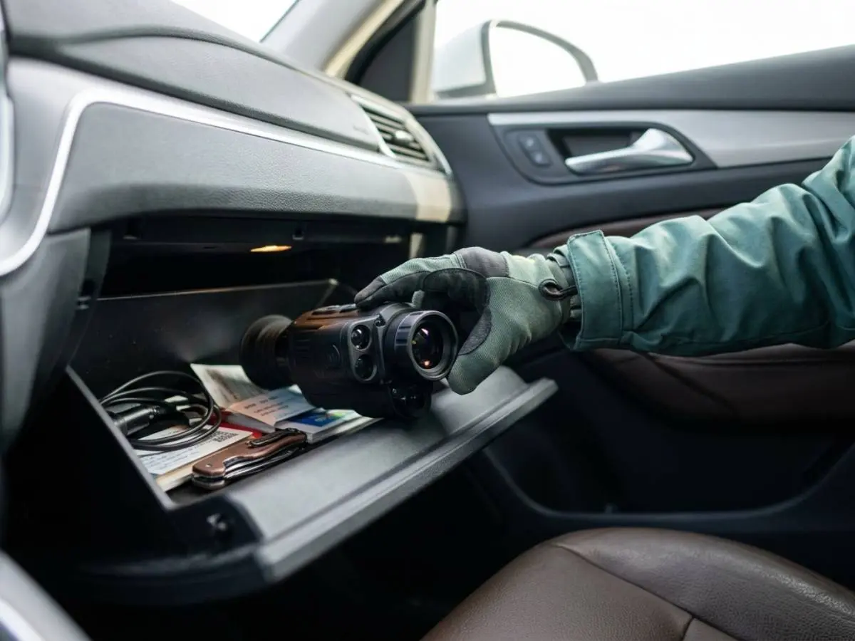 Agente de la Guardia Civil revisa guantera