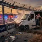 Estreno accidentado: Cuatro amigos roban una furgoneta para correr en el nuevo circuito de F1 de Madrid y acaban estrellados