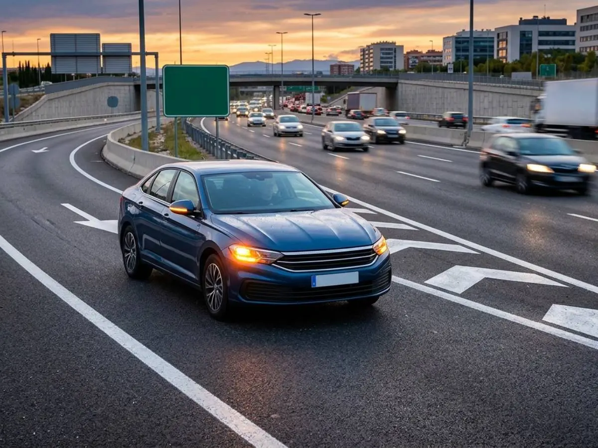 Coche incorporandose a una autovía desde un carril de aceleración
