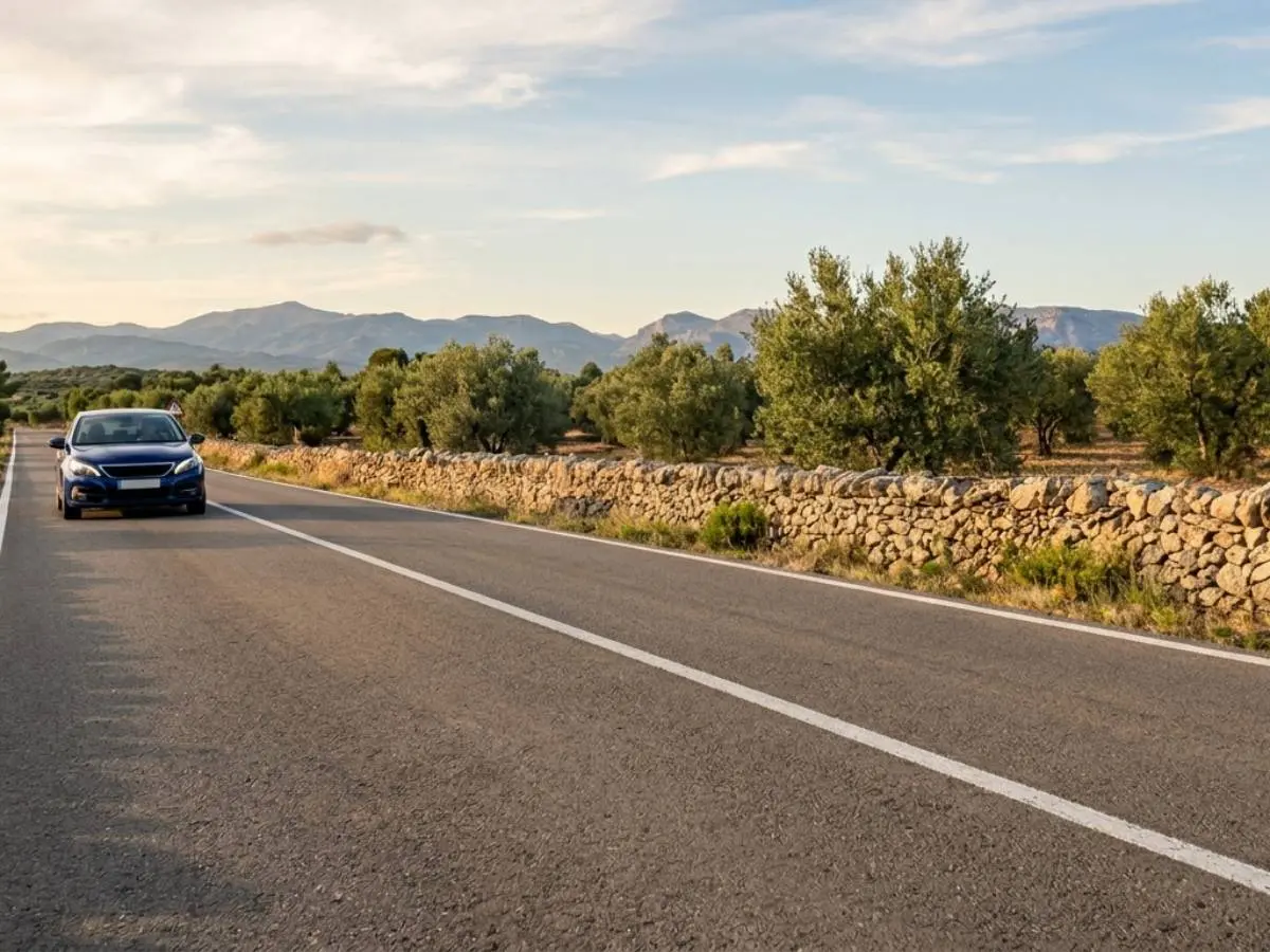 Coche circulando por una carretera secundaria