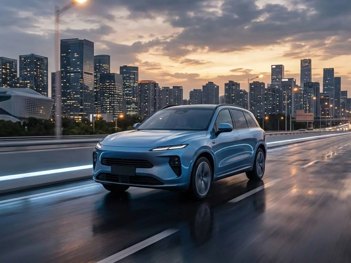 SUV eléctrico tecnológico circulando por ciudad de China