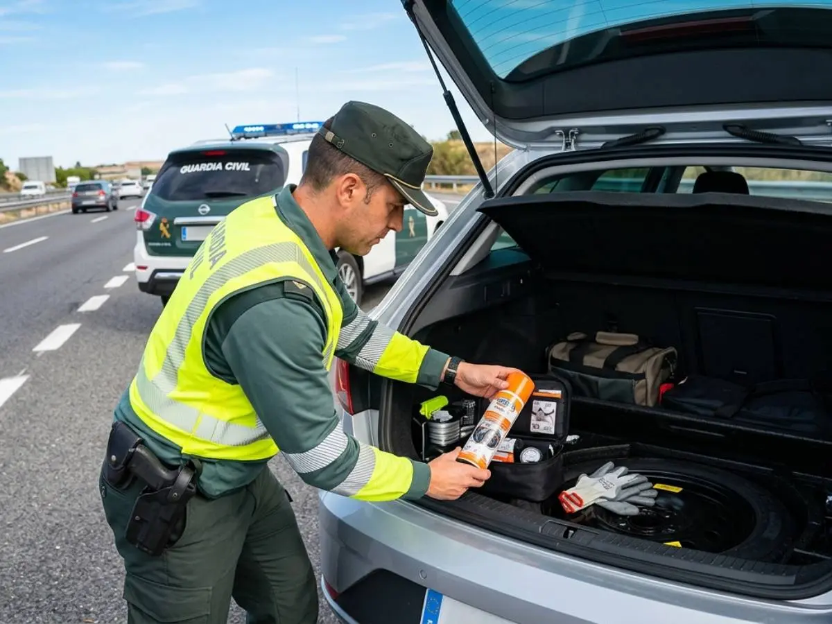 Control de la Guardia Civil en un maletero buscando spray reparapinchazos