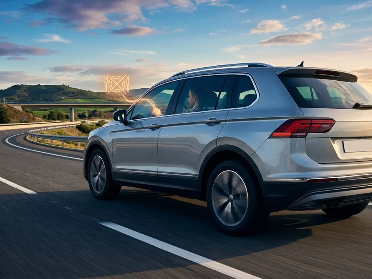 Conductor siente debilidad al volante en carretera secundaria soleada