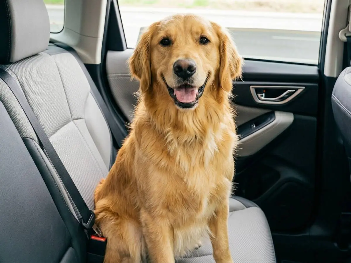 Perro sentado en el asiento de atrás de un coche