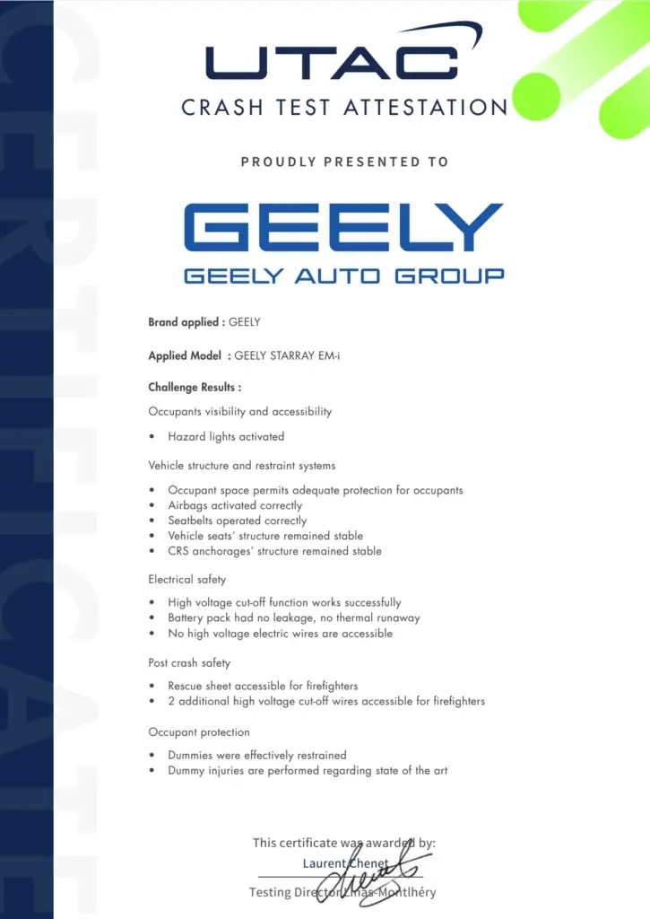 El Geely Starray EM-i se somete a un crash test más severo que el de EuroNCAP 9 Motor16 UTAC Starray EM i 9 Motor16