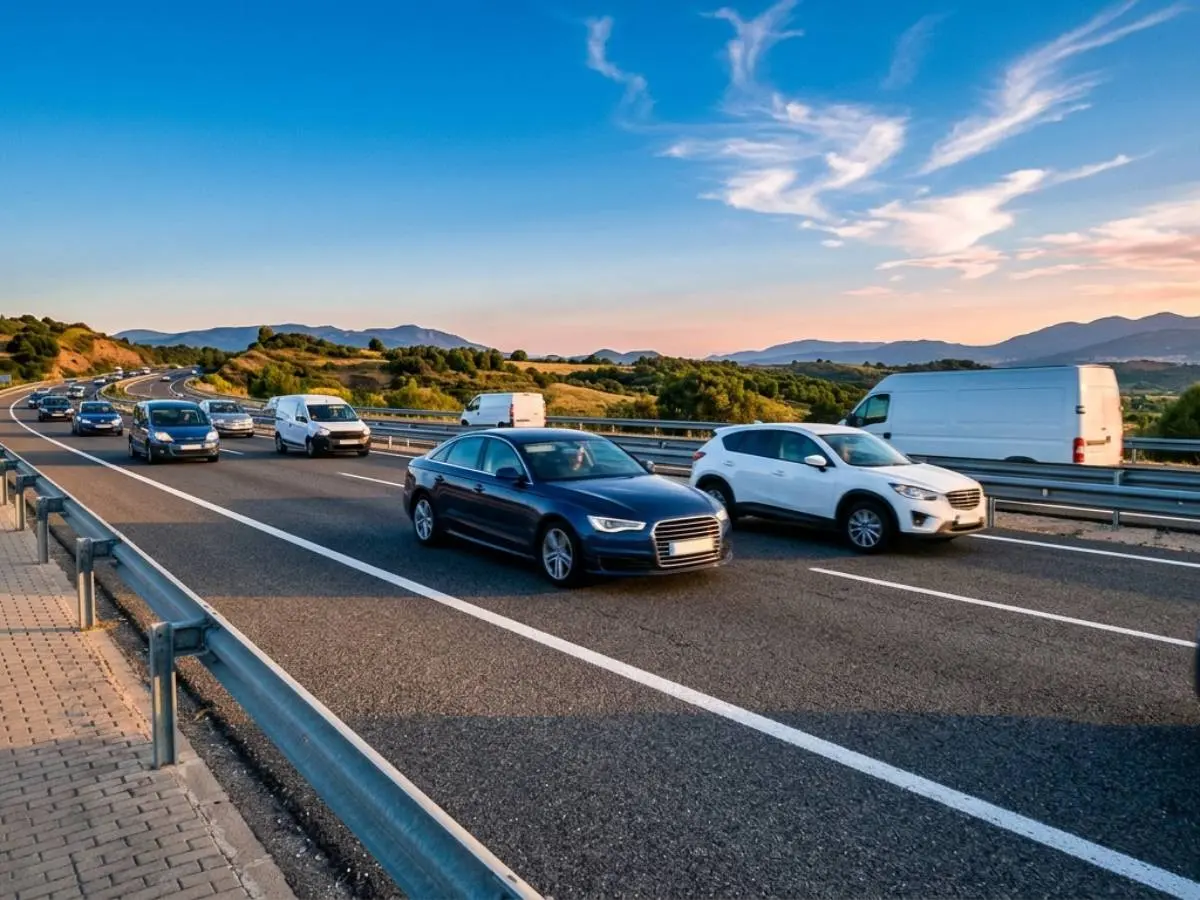 coches en circulación por una autovía moderna al atardecer
