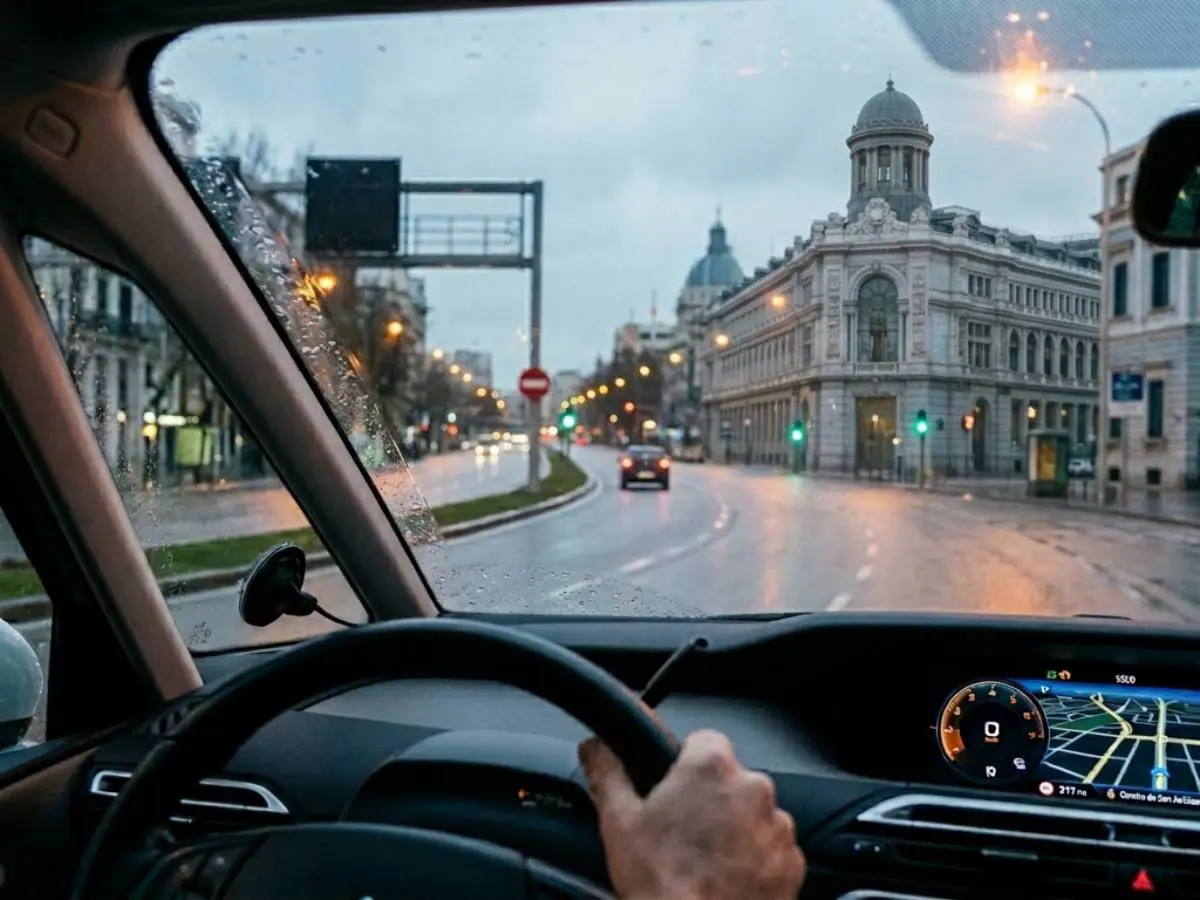 coche circula por los alrededores del Congreso