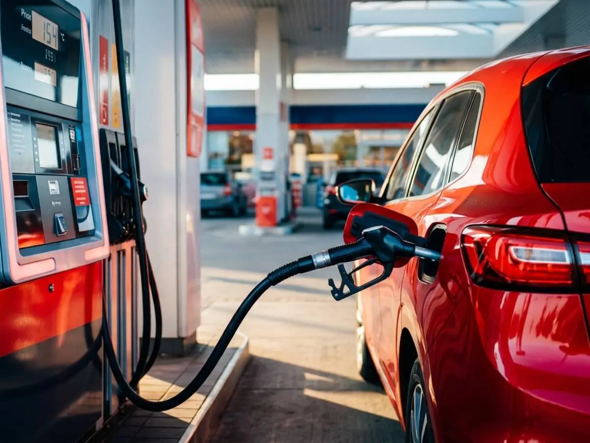 coche rojo repostando en una gasolinera