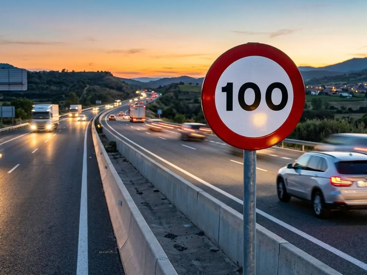 señal de límite de velocidad a 100 en autovía