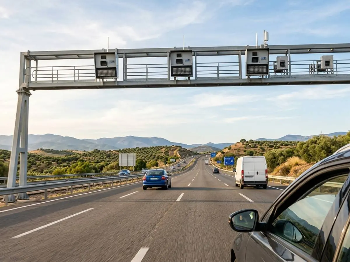 Un radar de tramo controlando velocidad en autovía