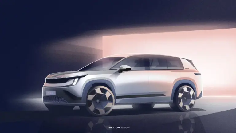 Škoda desvela los primeros bocetos exteriores del Peaq, su nuevo SUV eléctrico de siete plazas