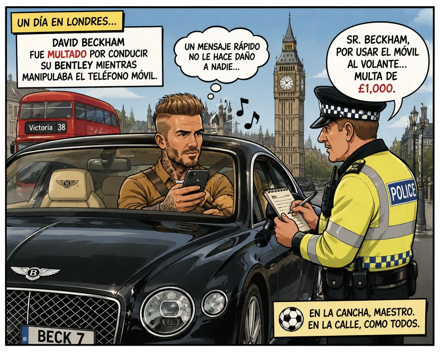 La multa móvil de Beckham: 1.200 dólares y seis meses sin carnet