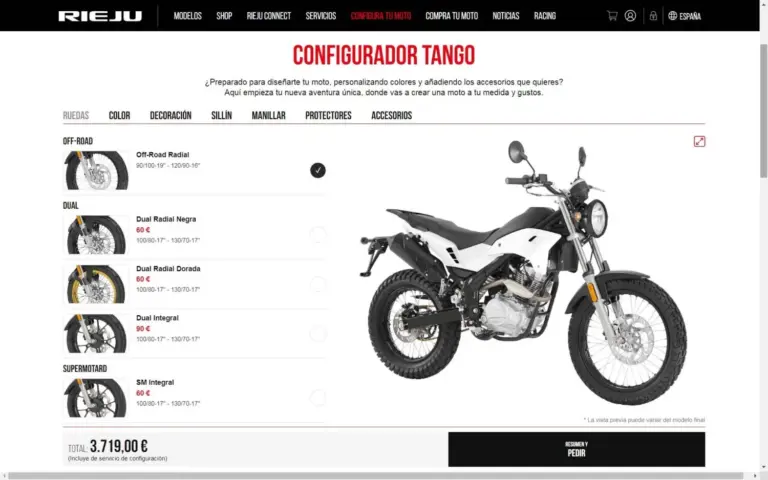 RIEJU lanza configurador online: elige ruedas, colores y sillín para NKD 125 y Rally 307