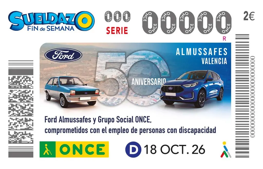 Ford celebra 50 años en España y la ONCE pondrá a la venta 5,5 millones de cupones con la imagen de la marca 1 Motor16 Ford, ONCE, 50 aniversario Almussafes